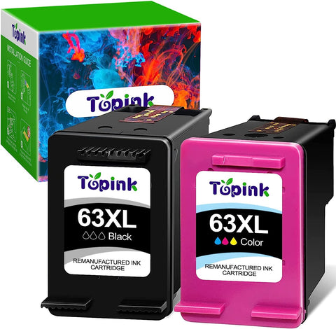 63XL Ink Cartridges Combo Pack Replacement for HP 63 XL Ink TOPINK for Officejet 3830 4650 4652 4655 5200 5255 Envy 4520 4512 Deskjet 1112 2130 2132 3630Printer(1 Black, 1 Tri-Color)