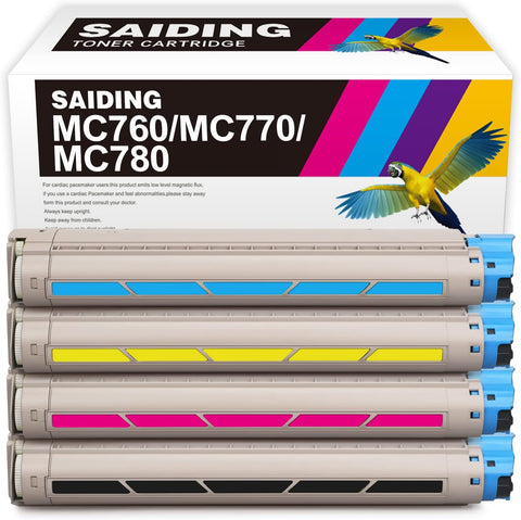 SAIDING Compatible Toner Cartridge Replacement for MC760 MC770 MC780 45396304 45396301 45396302 45396303 to use with OKI MC760DN MC770DNFAX MC780DFNFAX (4 Pack)