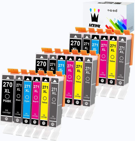 AceInk 18 Pack PGI-270 CLI-271 Replacement Ink Cartridge PGI-270XL CLI-271XL Compatible for Canon PIXMA TS6020 9020 5020 8020 MG7720 6821 5722 6800 5700 Printers (3Large BK+3BK+3C+3M+3Y+3GY)