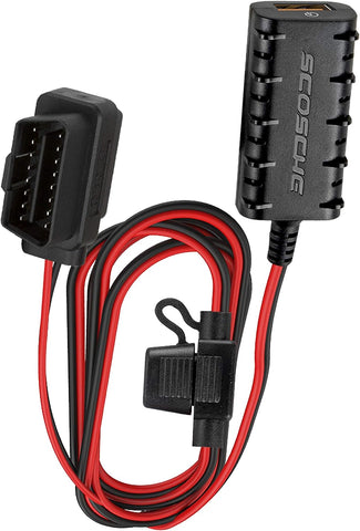 Scosche Universal 5.ft USB Hard Wire Kit with 18W USB-A QC 3.0 Port and OBDII Connector OBD2QC3-SP