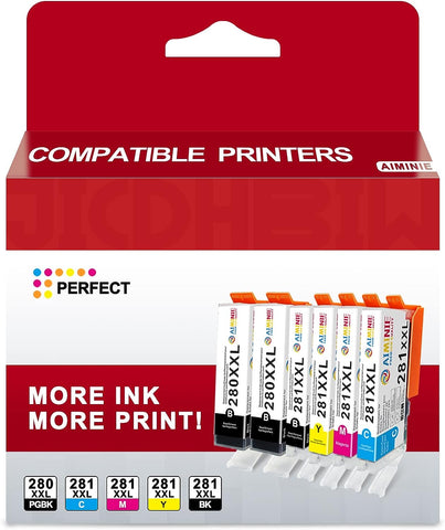 280 281 Ink Cartridges, PGI-280 CLI-281 XXL 6 color value pack, Replacement for Canon Printer Ink 280 281 for Canon Pixma TR7620 TR8520 TR8620 TR8600 TS6220 TS6320 TR7520 TS6120 TS9120 (PGBK,BK,C,M,Y)