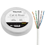 Voltive Cat6 Riser (CMR), 100ft, White - Solid Bare Copper Bulk Ethernet Cable - UTP - 600MHz - UL Certified & ETL Verified