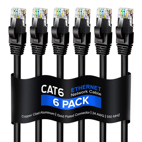 Maximm Cat 6 Ethernet Cable 30 Ft, (6-Pack) Cat6 Cable, LAN Cable, Internet Cable and Network Cable - UTP (Black)