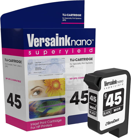 VersaInk-Nano 45 TIJ 2.5 MICR Black Ink Cartridge - Compatible with HP 45 TIJ, C8842A and 51645A Cartridge Models