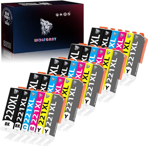 Wolfgray 30 Pack PGI-220XL CLI-221XL Ink Cartridge Compatible for PIXMA IP3600 IP4600 IP4700 MX860 MX870 MP560 MP620 MP620B MP640 MP980 MP990 PMFP1 PMFP3 SFP1 SFP2 Printer(Include Gray)