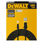 DEWALT Type C to USB Cable — Reinforced Braided Cable for USB to USB-C — Type C Fast Charging USB-C to USB-A Cable — Fast Charging Cord Type C — 10 ft