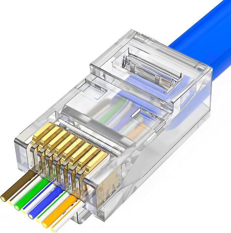 AOWIZ RJ45 Cat5 Cat6 Connector Pass Through RJ45 Ends for Solid Wire and Standard UTP Network Cables 100-Pack