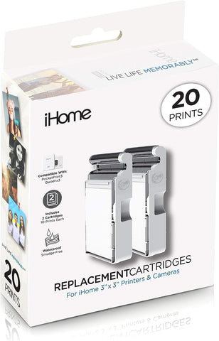 iHome 2-Pack of 3x3 Inch Ink+Square Paper Cartridge (20 Prints Total) (IHC33-20)