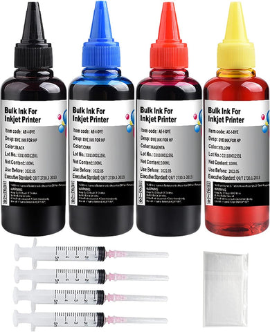 KSUMEI Ink Refill Kit for HP Printer Cartridges HP Ink 952 902 951 950 933 63 62 61 60 901 932 21 22 920 940 934 564 711 970 971 94 95 96,HP Ink Refill Kit (100ml x 4 Bottle) with 4 Syringes