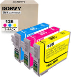 Doswy 3 Pack T126 Remanufacture Ink Cartridge Replacement for Epson 126 T126 for Workforce 435 520 545 635 645 845 WF-3520 WF-3530 WF-3540 WF-7010 WF-7510 WF-7520 Printer (1 Cyan,1 Magenta,1 Yellow)