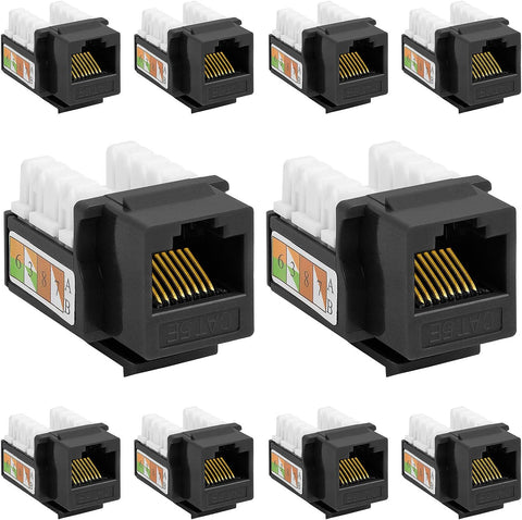 Cmple - 10 Pack Cat5e Keystone Jack Insert Punch Down RJ45 Connectors RJ45 Keystone Jack 90 Degree Female for Wall Plates, Patch Panels, Patch Cables, Ethernet Cables - Black