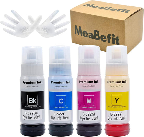 MeaBefit Compatible Ink Bottle Replacement for 502 T502 Refill Ink for ET-2760 ET-2750 ET-3760 ET-4760 ET-3750 ET-4750 ET-3710 ET-15000 ET-3700 2700 Printer (Black, Cyan, Magenta, Yellow, 4 Pack)