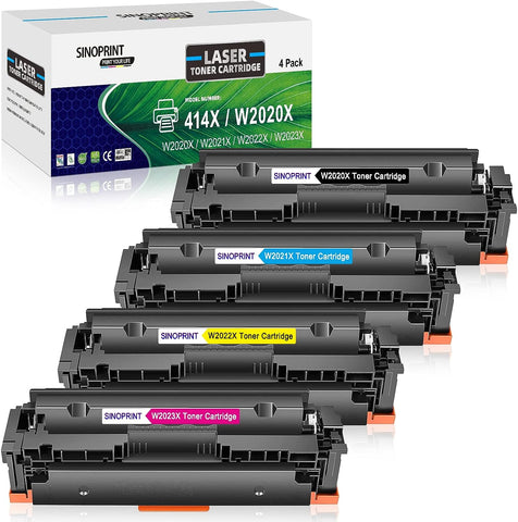 SINOPRINT Compatible 414X Toner Cartridge Replacement for HP 414A W2020X W2020A Color Pro MFP M479fdw M454dw M454dn M479fdn Laserjet M455dn, MFP M480f Printer Ink (Black Cyan Yellow Magenta, 4-Pack)