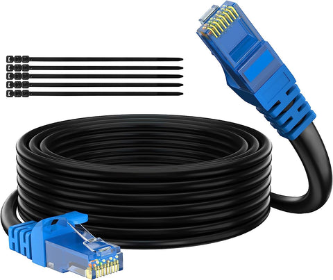 Adoreen Cat 6 Outdoor Ethernet Cable 50 ft, Gbps Heavy Duty Internet Cable (from 25-300 feet) Support POE Cat6 Cat 5e Cat 5 Network Cable RJ45 Patch Cord, UV Waterproof Direct Burial & Indoor+15 Ties