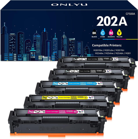 ONLYU Compatible Toner Cartridge Replacement for HP 202A CF500A 202X Laserjet Pro MFP M281fdw M281cdw M281fdn M254dw M254nw M254dn M281 Toner Printer (2 Black, 1 Cyan, 1 Yellow, 1 Magenta)