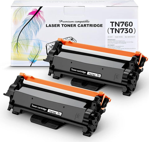 TN760 TN-760 TN730 Toner Cartridge: 2 Pack High Yield Toner Cartridge Replacement for Brother TN760 TN-760 TN730 Toner, Use with HL-L2350DW HL-L2395DW HL-L2390DW HL-L2370DW MFC-L2750DW (Black)