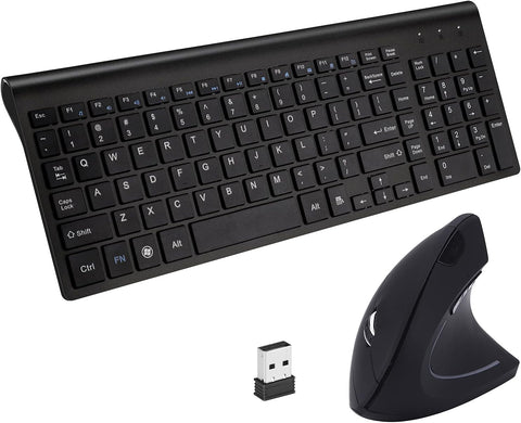 2.4GHz Wireless Vertical Ergonomic Mouse and Keyboard Combo Ultra-Thin Portable Size for PC Desktop Computer Laptop Mac Tablet