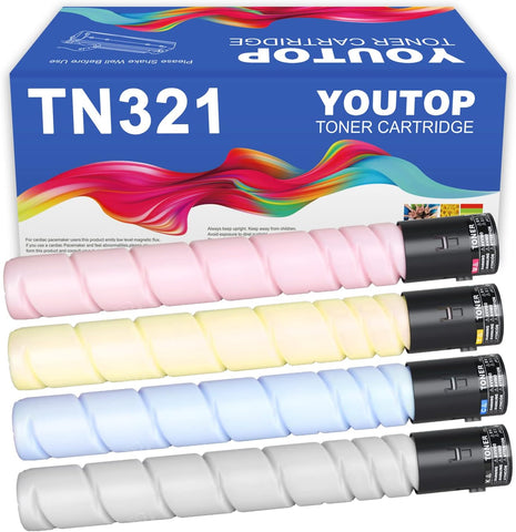 YOUTOP 4PK TN-321 TN321 ( A33K130 A33K430 A33K330 A33K230 ) Toner Cartridge Replacement for Konica Minolta bizhub C224e C364e C284e C224 C284 C364