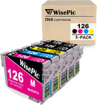 WisePic 5 Pack T126 Remanufacture Ink Cartridge Replacement for Epson 126 T126 for Workforce 435 520 545 635 645 845 WF-3520 WF-3530 WF-3540 WF-7010 WF-7510 WF-7520 (2 Black 1 Cyan 1 Magenta 1 Yellow)