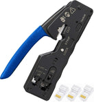 Yankok [The Ultimate Pass Through Crimper] for CAT5/5e CAT6 Network Connectors CAT6a CAT7 Shielded Modular Plugs RJ45 RJ12 RJ11 Pass Through Crimp Tool (Strip Cut and Crimp All-in-One. Blue Handle)