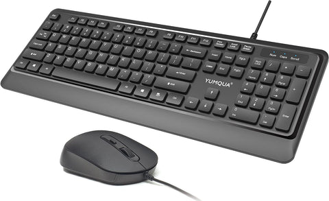 Wired Keyboard and Mouse Combo, YUMQUA Corded USB Computer Keyboard and Mouse Combo for Windows Laptop PC Desktop Notebook, Black