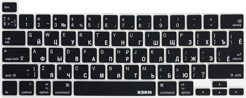 XSKN Russian/English Language Black Silicone Keyboard Cover Skin for 2019 MacBook Pro 16 inch A2141 and 2020 MacBook Pro 13.3 inch A2338 M1 A2251 A2289 with Touch Bar & Touch ID US EU Common Version