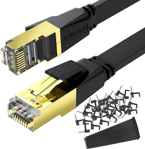 Ethernet Cables 100 ft Cat 8 High Speed Empanar Long Internet Cable Black Flat Patch Cord RJ45 40Gbps 2000Mhz Weatherproof Heavy Duty Cat8 Outdoor Network Cable for Gaming,Router,Modem,PC,PS4,PS5,Xbox