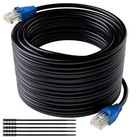 Cat5e Outdoor Ethernet Cable 200 Feet, Cat 5e Heavy Duty Internet Network LAN Cable, More Flexible Than Cat 6, Waterproof, PVC & LLDPE UV Double Jackets for in Wall, Direct Burial, Router, POE, Indoor