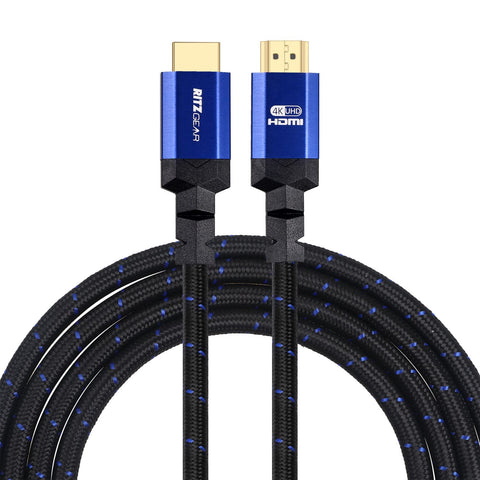 4K HDMI 2.0 Cable 2 ft. [3 Pack] by RitzGear. 18 Gbps Ultra High Speed Braided Nylon Cord & Gold Connectors - 4K@60Hz/UHD/3D/2160p/1080p/ARC & Ethernet. Compatible with UHD TV/Monitor/PC/PS5/Xbox