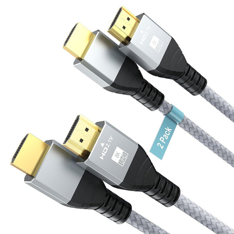 8K HDMI Cable 10ft 48Gbps 2-Pack,HDMI 2.1 Cable 10ft,4K@120Hz 8K@60Hz Braided HDMI Cord Compatible with Roku TV PS5 HDTV Blu-ray Xbox PS4 PS5(10ft, Grey)