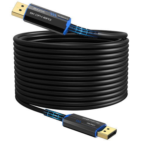 8K Long DP Fiber Optic Cable 165Feet/50m, 8K@60Hz, 4K@144Hz, 32.4Gbps Displayport 1.4 Cable, Gold Plated Connector, Slim and Flexible Cord, Support HBR3, DSC 1.2, HDR10, 3D Visual Effects, VR Headset