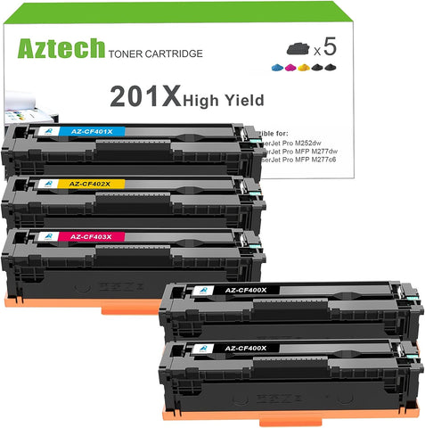 Aztech Compatible M277dw M252dw Toner Cartridge Replacement for HP 201A 201X CF400X CF400A Color Pro MFP M277dw M277c6 M277 M252 Printer Ink CF401X CF402X CF403X (Black Cyan Yellow Magenta, 5-Pack)