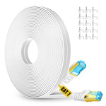 Cat 7 Ethernet Cable 100 ft,High Speed Shielded Solid Flat Long Cable with RJ45 Connectors Computer Internet LAN Network Patch Cord for Router, Modem - Faster Than Cat5e/Cat5/Cat6-100 Feet White