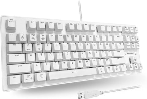 Macally Mac Mechanical Keyboard Backlit - Retro, but Modern - (Tactile/Audible Brown Switches) USB Backlit Wired Keyboard with Crisp White LEDs and Weighted Base - TKL Keyboard for Mac and PC