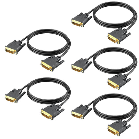 DVI to DVI Cable 5-Pack, 6 FT DVI-D to DVI-D (24+1) Dual Link Cable Computer Monitor Cord for Laptop, Desktop, DVD, Gaming,Monitr, HDTV, Projector and More