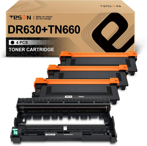 TN660+DR630 TESEN Compatible Toner and Drum Cartridge Replacement for Brother TN660 DR630 for use with MFC-L2700DW HL-L2300D HL-L2320D HL-L2340DW HL-L2360DN HL-L2380DW DCP-L2540DW (1 Drum + 3Toners)