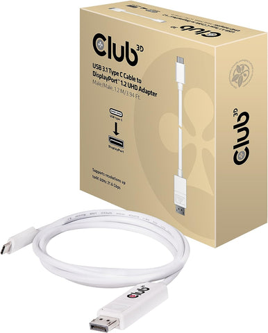 Club3D CAC-1517 USB-C to DisplayPort Adapter Cable (3.93'/1.2m) for 2016 MacBook Pro, Retina 2015/2016, Chromebook Pixel 2015, Thunderbolt 3