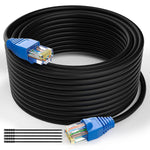 Cat6 Outdoor Ethernet Cable 250 Feet, Cat 6 Heavy Duty Internet Cord, Waterproof, Direct Burial, in Wall, POE, Network, Indoor, PVC & LLDPE UV Double Jackets, Supports Cat6 Cat5e Cat5 with 25 Ties