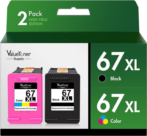 Valuetoner Supply Ink Cartridges Replacement for HP 67XL 67 XL for Envy 6055 6055e 6052 6058 6075 Envy Pro 6400 6455 6455e 6452 6458 DeskJet 1255 2732 2752 2755 2755e 4140 4155 4155e Printer 2-Pack