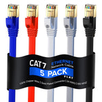 Cat 7 Ethernet Cable 3 ft - with a Flat, Space-Saving Design High-Speed Internet & Network LAN Patch Cable, RJ45 Connectors - [3ft / Multicolor / 5 Pack] - Perfect for Gaming, Streaming, and More!