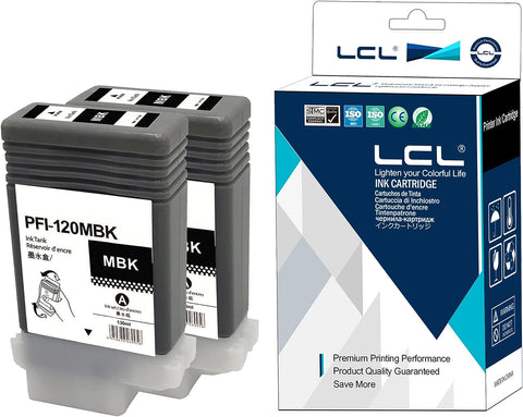 LCL Compatible Ink Cartridge Pigment Replacement for Canon PFI120 PFI-120 PFI120MBK PFI-120MBK 130ML imagePROGRAF IPF TM-200 IPF TM-205 IPF TM-300 IPF TM-305 (2-Pack MBK)