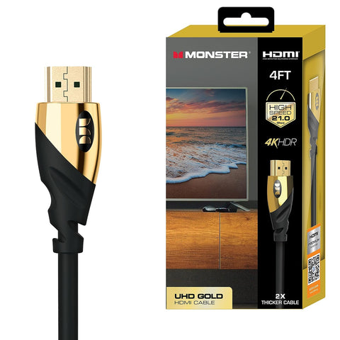 Monster 6 ft UHD Gold HDMI Cable, Supports 4K Resolution, Speeds of 60 Hz and 21 Gigabytes per Second, Compatible with OLED and QLED TVs