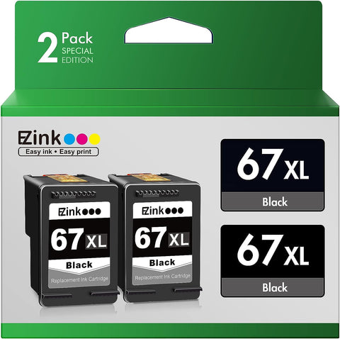 E-Z Ink (TM Ink Cartridge Replacement for HP 67XL 67 XL for DeskJet 2755e 4155e 2722 2752 2752e Envy Pro 6455 6458 6475 Envy 6455e 6055 6055e 6075 DeskJet Plus 4122 4132 4155 (2 Black)