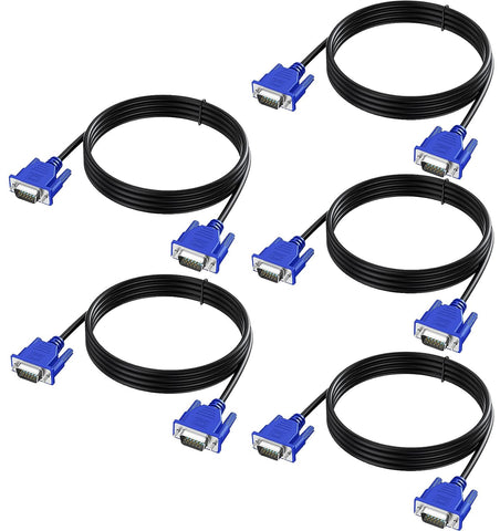 5-Pack VGA Cable 6 Feet,Male VGA to VGA Male Monitor Computer Cable Adapter Cord HD15 1080P Full HD High Resolutionfor TV Computer Projector-Blue