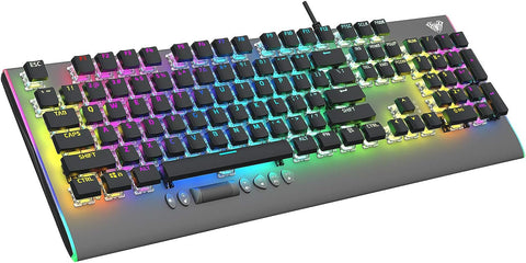 Netis K3101 Wired Mechanical Gaming Keyboard Rainbow Backlit Cherry MX Red Switches Equivalent with Multimedia Wheel for Gaming and Office PC Laptop Desktop Computers