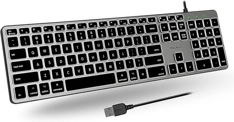 Macally Backlit Wired Keyboard for Mac - Quiet, Sleek, and Functional - 3 Brightness Levels, 107 Keys - 5ft USB Wired Apple Keyboard - Backlit Wired Keyboard for Mac, iMac, MacBook Pro/Air