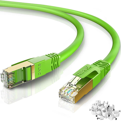 Cat8 Ethernet Cable 25FT, Indoor&Outdoor, Heavy Duty High Speed 26AWG Cat8 Network LAN Cable 2000Mhz, 40Gbps with Gold Plated RJ45 Connector, Weatherproof S/FTP UV Resistant for Router,Modem,PC(Green)