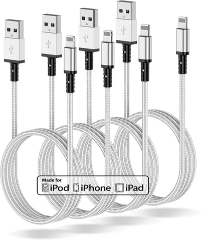 4 Pack 6ft iPhone Charger Cable, [Apple MFi Certified] Long USB A Lightning to Cable 6 Feet, 6 Foot Nylon Fast Apple Charging Cable Cord for Apple iPhone 12/11 Pro/11/XS MAX/XR/8/7/6s/6/5S/SE iPad