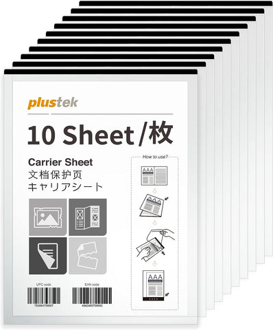 Plustek Document Carrier Sheets Pack (10 pcs) A4 / Letter Size - Protects Fragile Paper and A3 Size Document by Folding