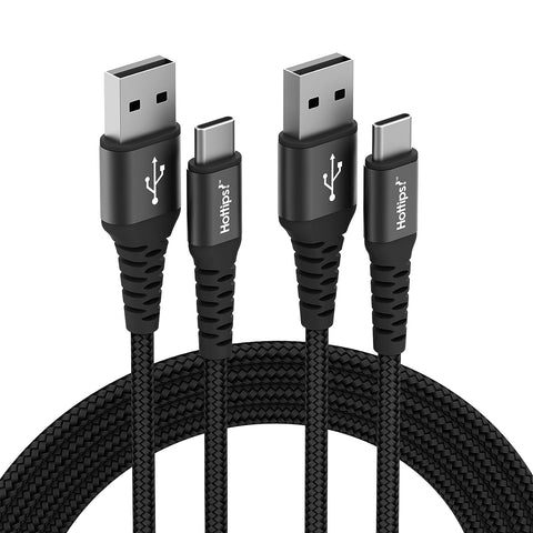 USB C Cable Fast Charge 6ft 2-Pack Black Nylon Braided Type C to A Charger Cord Newer Android Compatible: Samsung Galaxy S20 S10, Note 8 9 10, Pixel, LG's G5 G6 V20 V30, PS5 Controller